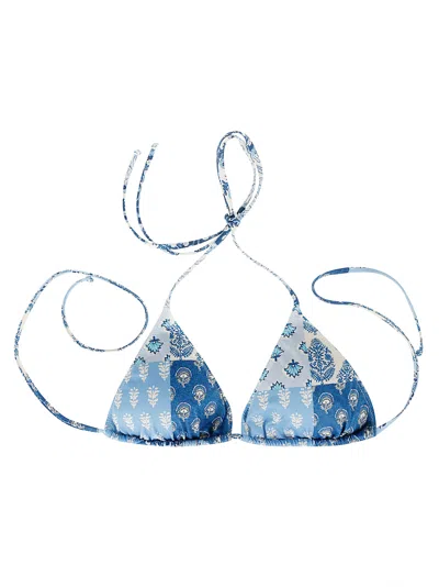 Mc2 Saint Barth Patchwork Triangle Bikini Top In Blue