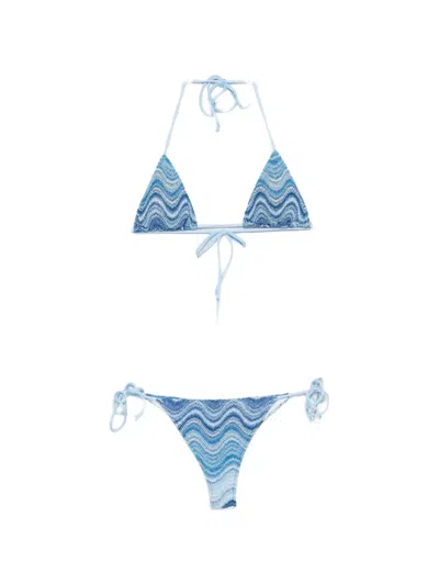 Mc2 Saint Barth Leah Chevron-knit Bikini In Blue