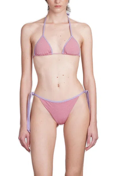 Mc2 Saint Barth Leah Halterneck Lurex Bikini Top In Pink