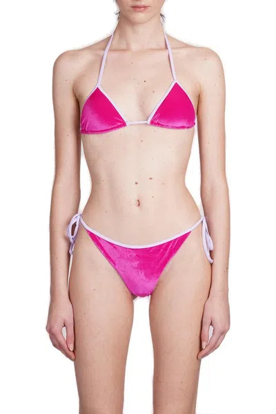 Mc2 Saint Barth Leah Halterneck Velvet Bikini Top In Pink