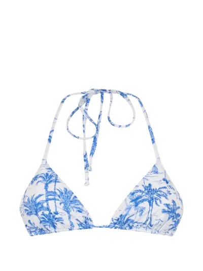 Mc2 Saint Barth Leah Naomi Toile De Jouy Print Triangle Bikini Top In Blue