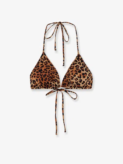 Mc2 Saint Barth Leah Nylon Bikini Top With Animal Print In Brown