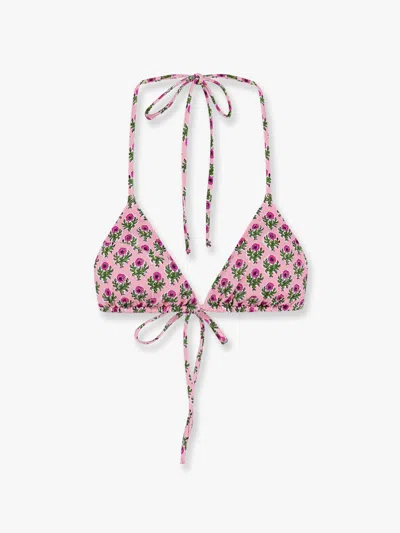 Mc2 Saint Barth Leah Nylon Bikini Top With Radical Flowers Print In Pink