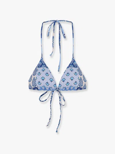 Mc2 Saint Barth Leah Nylon Bikini Top With Radical Patch Print In Blue