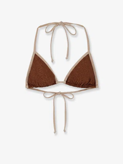 Mc2 Saint Barth Leah String Bikini Top With Lurex Effect In Brown