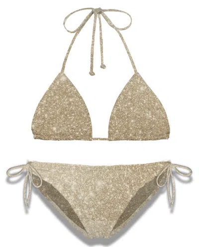 Mc2 Saint Barth Leah Teen Gold Lurex Triangle Bikini In Brown