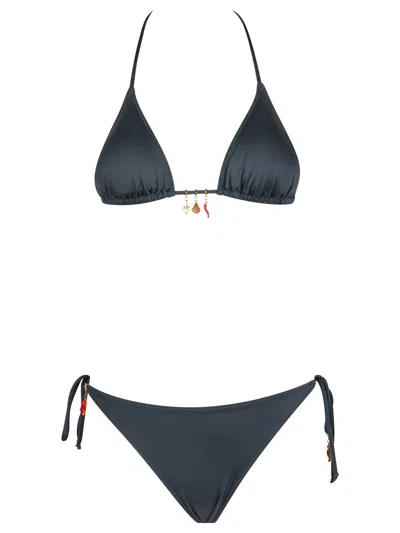 Mc2 Saint Barth Leah Virgo Black Glossy Finish Bikini With Charms In Gray