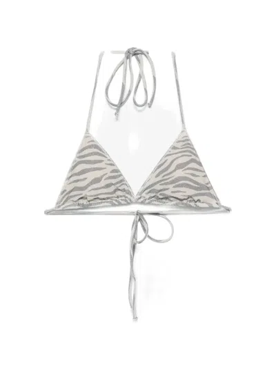 Mc2 Saint Barth Leah Zebra-print Bikini Top In Gray