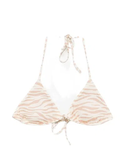 Mc2 Saint Barth Leah Zebra-print Triangle Bikini Top In Neutral