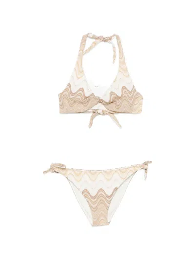 Mc2 Saint Barth Leda Halterneck Patterned Bikini In Neutral