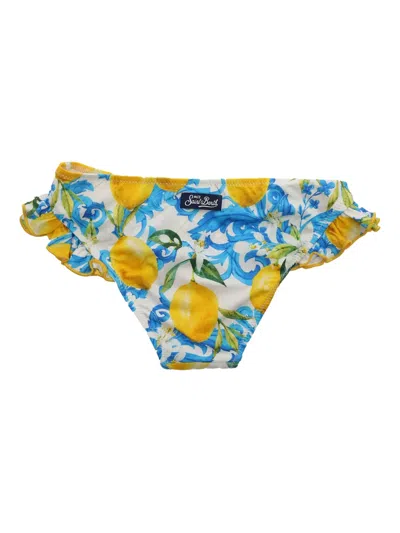 Mc2 Saint Barth Kids' Lemon-print Ruffled Bikini Bottoms In Multi