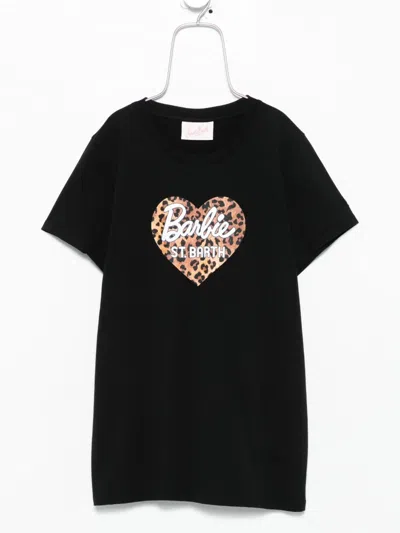 Mc2 Saint Barth Kids' Leopard Heart T-shirt In Black