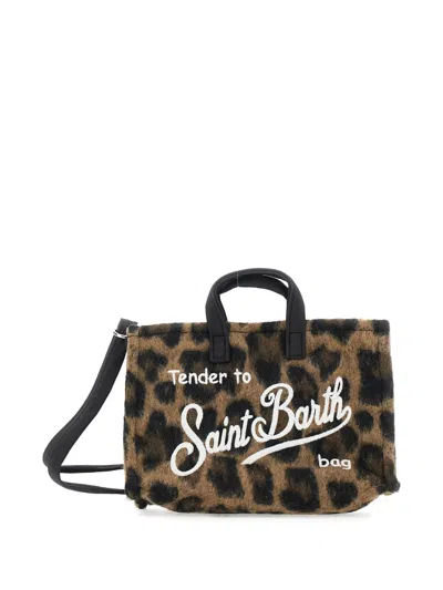 Mc2 Saint Barth Kids' Leopard Motif Logo Lettering Tote Mini Bag In Multi