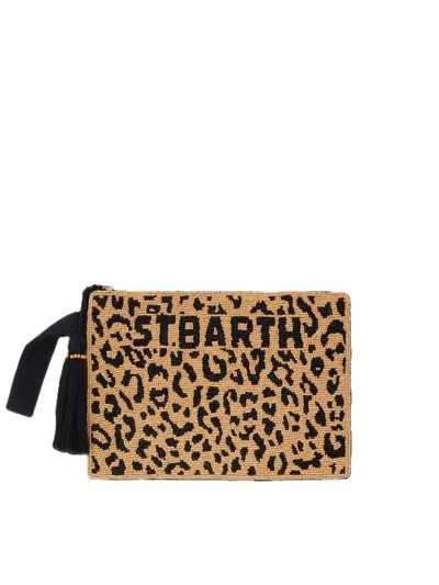 Mc2 Saint Barth Leopard Print Clutch Bag With Beaded Detailing In Brown