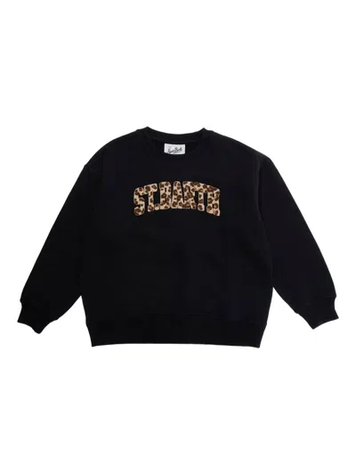 Mc2 Saint Barth Kids' Leopard Print Crewneck Sweatshirt In Black