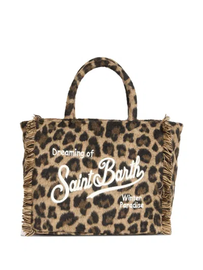 Mc2 Saint Barth Leopard-print Fringe Tote Bag In Brown