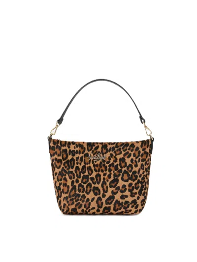 Mc2 Saint Barth Leopard Print Handbag With Gold Hardware In Brown