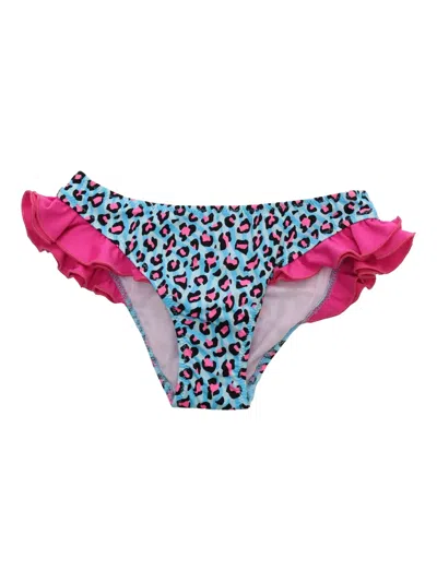 Mc2 Saint Barth Kids' Leopard-print Ruffled Bikini Bottoms In Blue