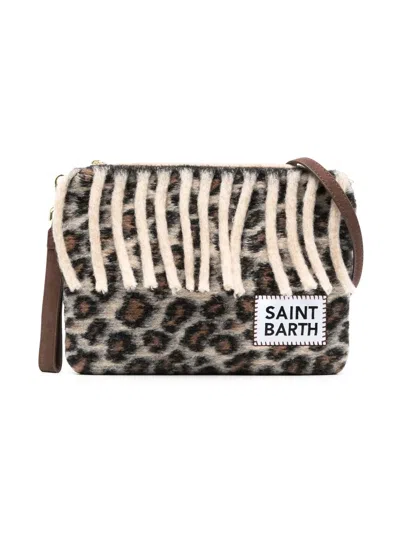 Mc2 Saint Barth Kids' Leopard-print Shoulder Bag In Brown