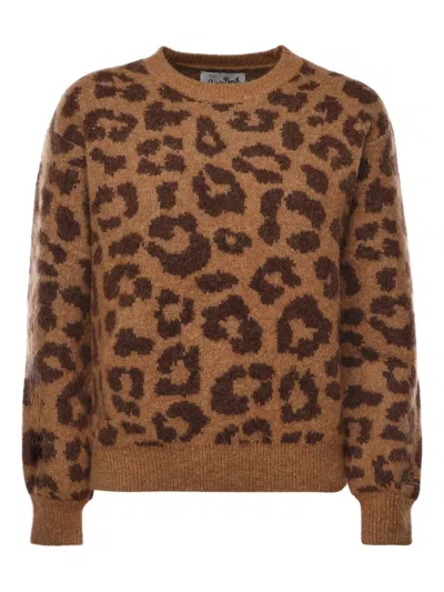 Mc2 Saint Barth Leopard-print Sweater In Brown