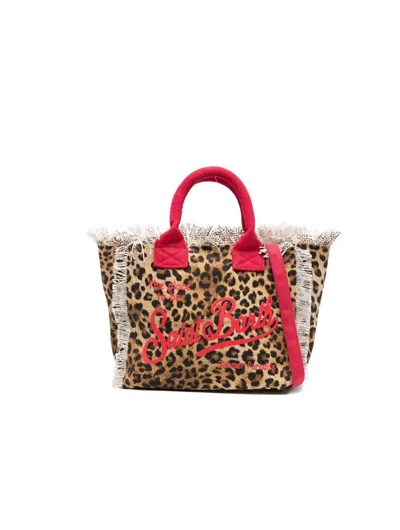 Mc2 Saint Barth Leopard Print Tote Bag With Fringed Edges In Multi