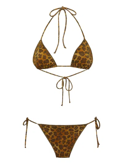 Mc2 Saint Barth Leopard-print Triangle Bikini In Brown