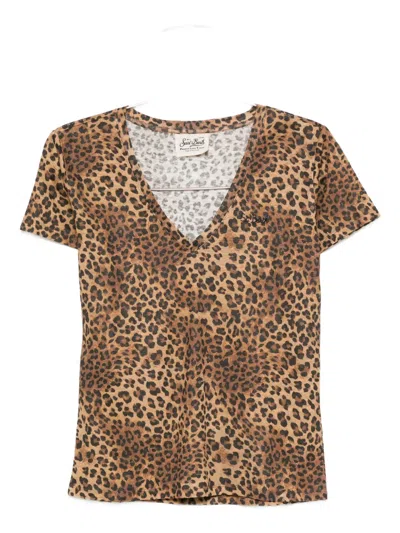 Mc2 Saint Barth Leopard Print V-neck T-shirt In Animal Print