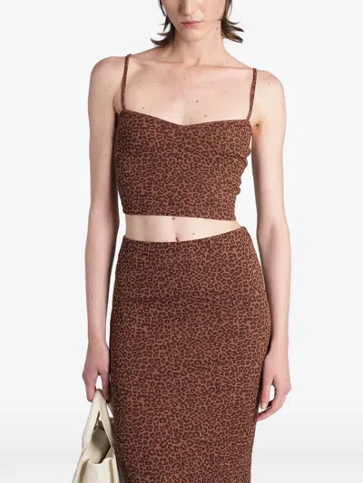 Mc2 Saint Barth Leopard-print Crop Top In Brown