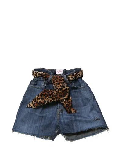 Mc2 Saint Barth Leopard-print Denim Shorts In Blue