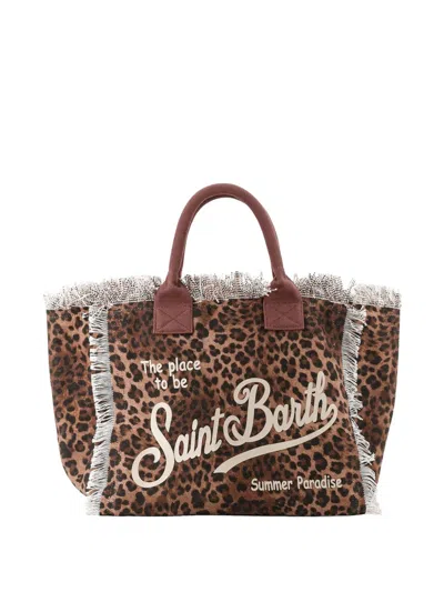 Mc2 Saint Barth Leopard-print Frayed Tote Bag In Brown