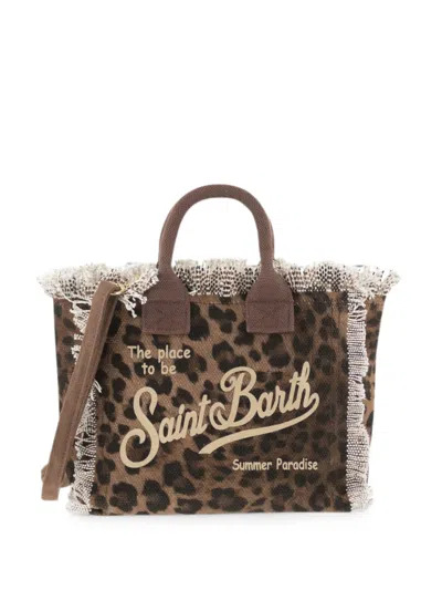 Mc2 Saint Barth Leopard-print Frayed Tote Bag In Brown