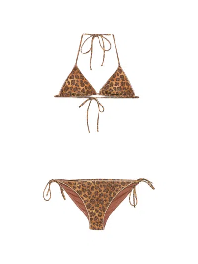 Mc2 Saint Barth Leopard-print Glitter Bikini In Brown