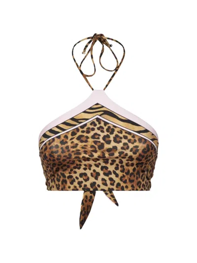 Mc2 Saint Barth Leopard-print Halterneck Bikini Top In Brown