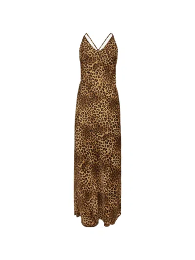 Mc2 Saint Barth Leopard-print Satin Maxi Dress In Neutrals