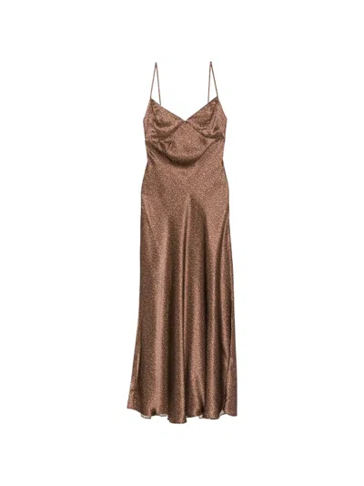 Mc2 Saint Barth Leopard-print Spaghetti-strap Silk Maxi Dress In Brown
