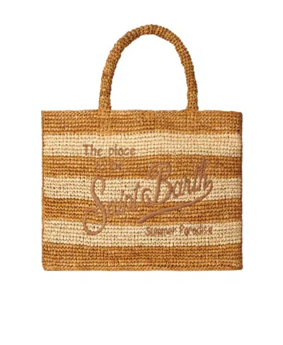 Mc2 Saint Barth Letter Knitted Handbag In Brown