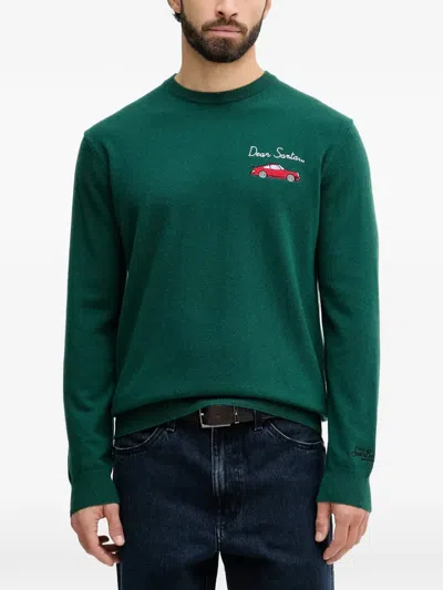 Mc2 Saint Barth Lettering-embroidered Round-neck Sweater In Green