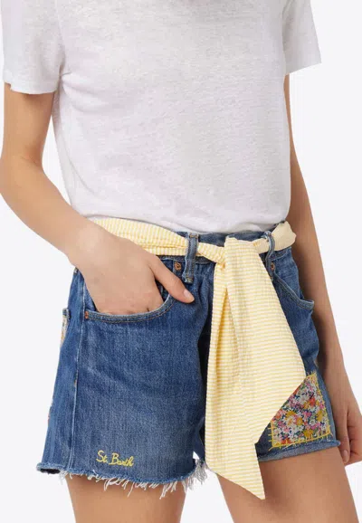 Mc2 Saint Barth Libby Floral Patch Denim Shorts