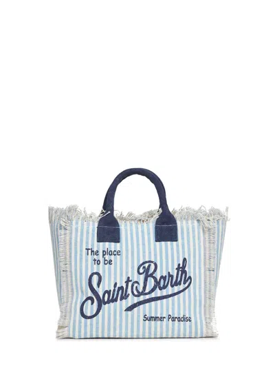 Mc2 Saint Barth Light Blue And Cream Colette Handbag With Shoulder Strap