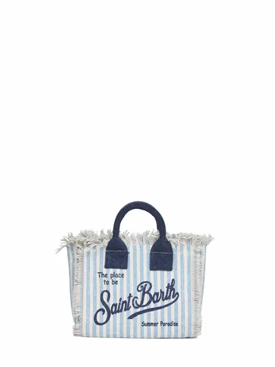Mc2 Saint Barth Light Blue And Cream Mini Vanity Handbag With Shoulder Strap In Multi