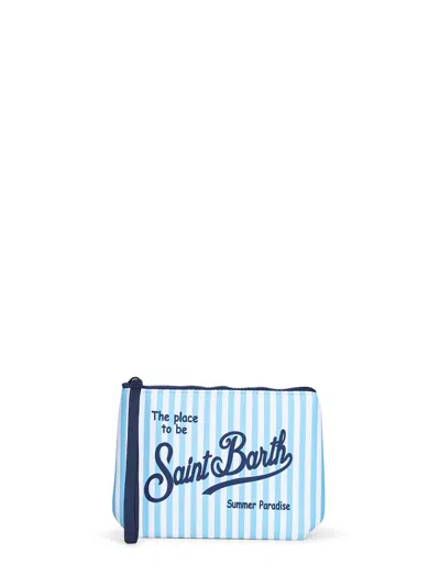 Mc2 Saint Barth Light Blue And White Aline Mini Striped-print Clutch Bag