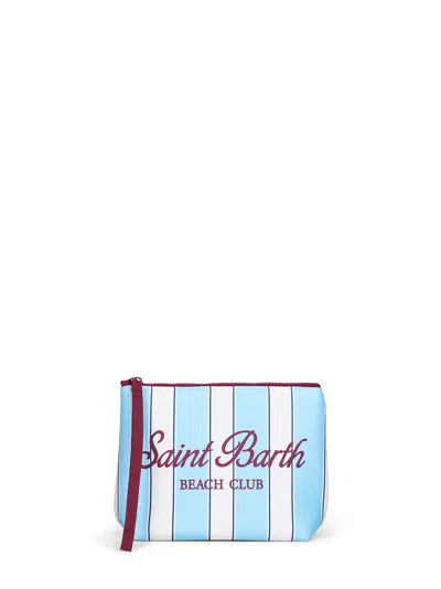 Mc2 Saint Barth Light Blue And White Aline Striped-print Clutch Bag In Multi