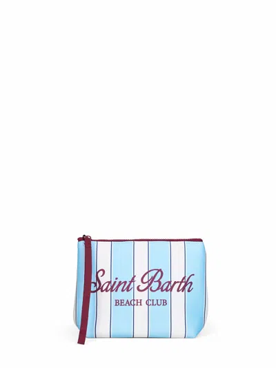 Mc2 Saint Barth Light Blue And White Aline Striped-print Clutch Bag In Multi
