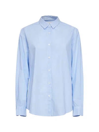 Mc2 Saint Barth Light Blue And White Striped Cotton Brigitte Shirt With Embroidery