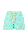 Mc2 Saint Barth Light Blue Beach Boxer For Boy With Logo In Multi