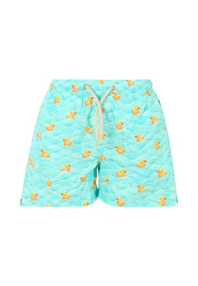 Mc2 Saint Barth Kids' Light Blue Beach Boxer For Boy With Logo In Multi