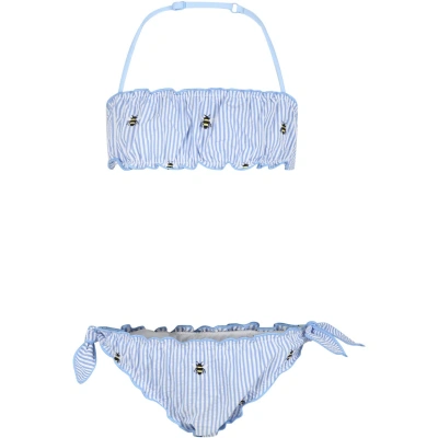 Mc2 Saint Barth Kids' Light Blue Bikini For Girl With Bees