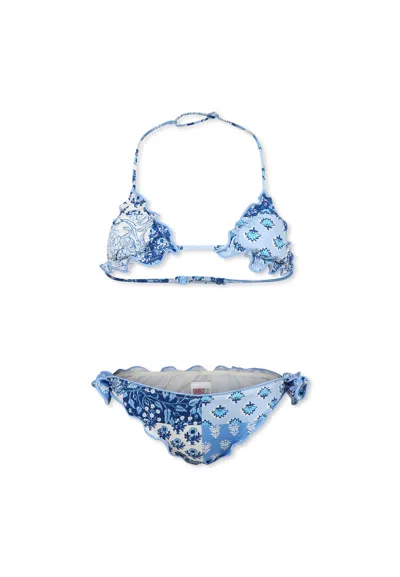 Mc2 Saint Barth Kids' Light Blue Bikini For Girl With Floral Print
