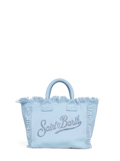 Mc2 Saint Barth Medium Colette Frayed Logo-embroidered Tote Bag In Blue