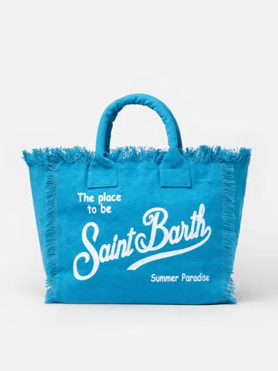 Mc2 Saint Barth Light Blue Cotton Canvas Vanity Tote Bag In Sky